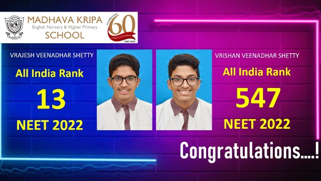Madhava Kripa School students - achievement in NEET 2022